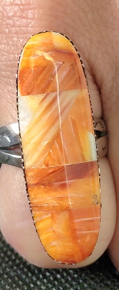 NATIVE AMERICAN STERLING BRIGHT SPINEY OYSTER RING, Size 7, Tight - Picture 2 of 12